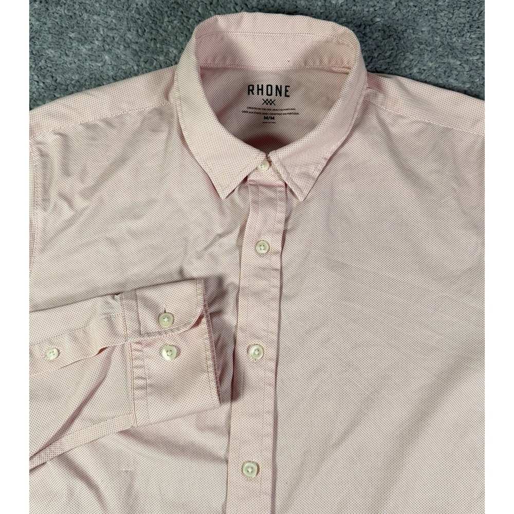 Rhone Shirt Mens M Pink Micro Dot Commuter Performance‎ Stretch Dress Business